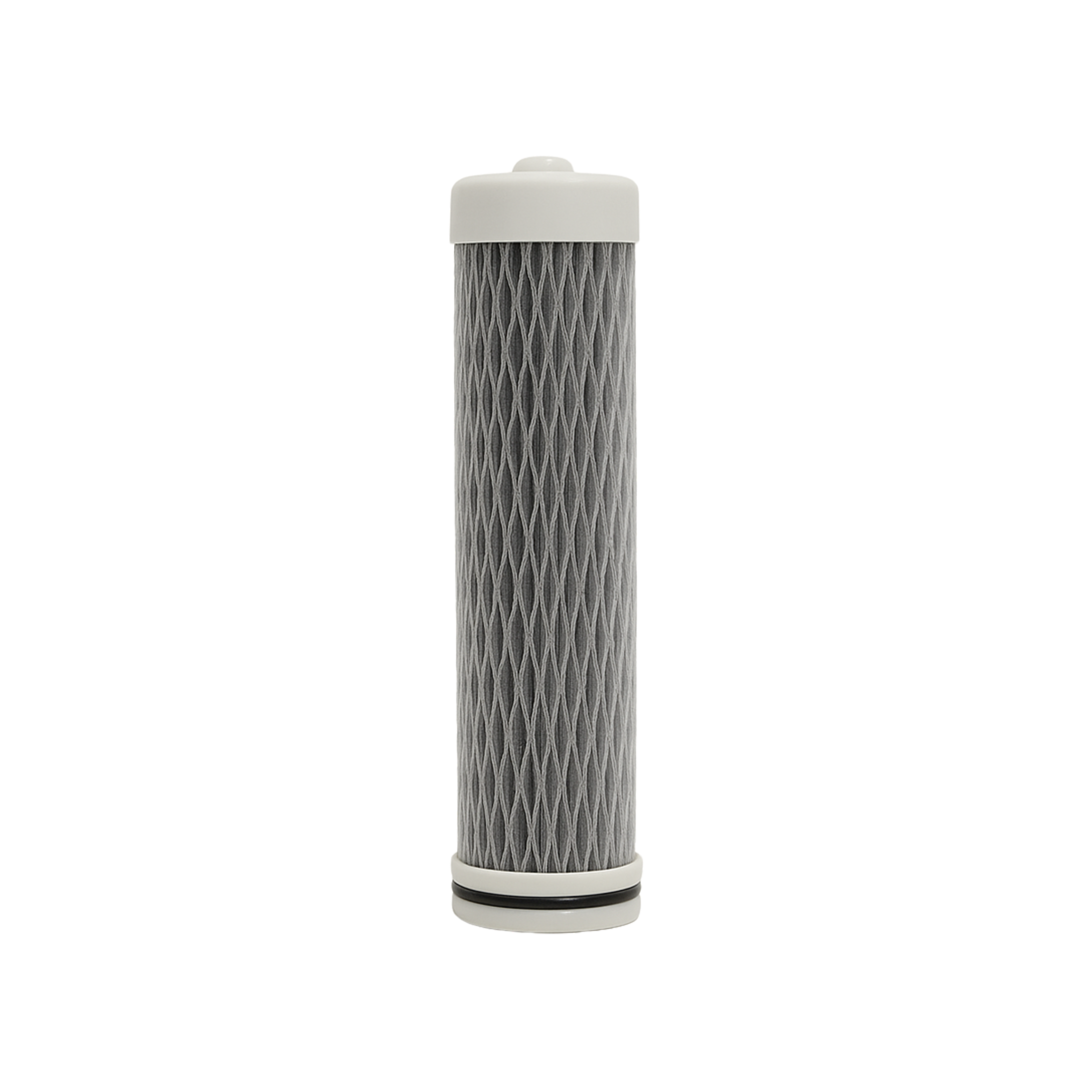 Cylindrical advanced AtomX filter with nano-fibers on a white background