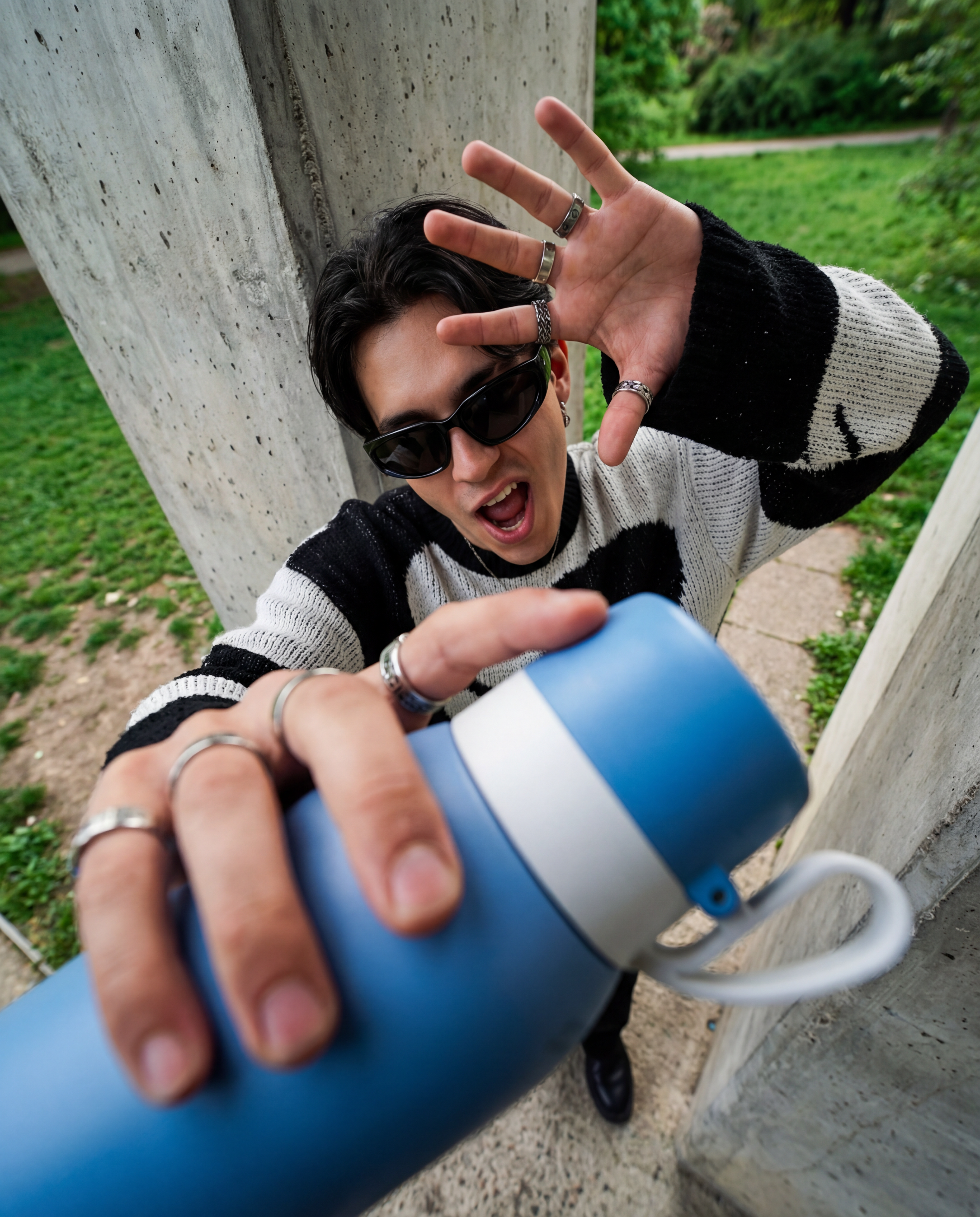 NOMAD Bottle with fish eye lens photoshoot, nature